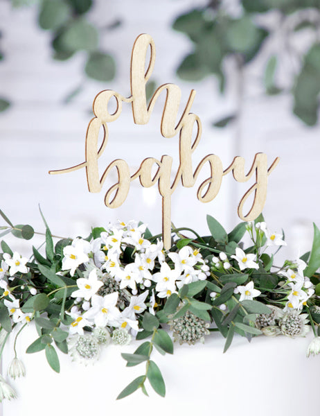 Дървена топпер за торта "О, бейби" 13,5 x 17 cm за бебешко парти