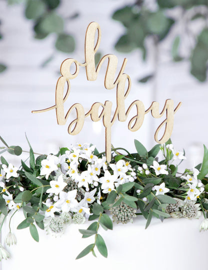 Дървена топпер за торта "О, бейби" 13,5 x 17 cm за бебешко парти