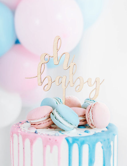 Дървена топпер за торта "О, бейби" 13,5 x 17 cm за бебешко парти