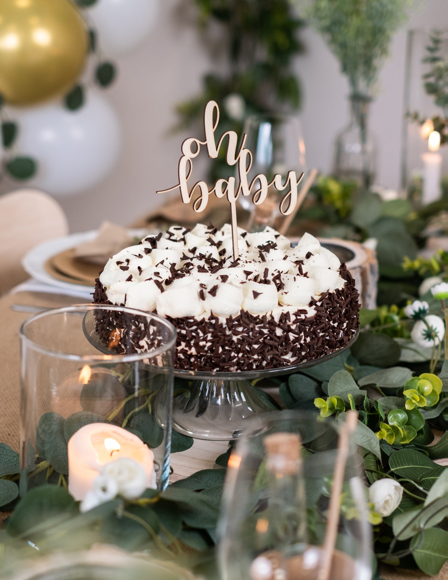 Дървена топпер за торта "О, бейби" 13,5 x 17 cm за бебешко парти