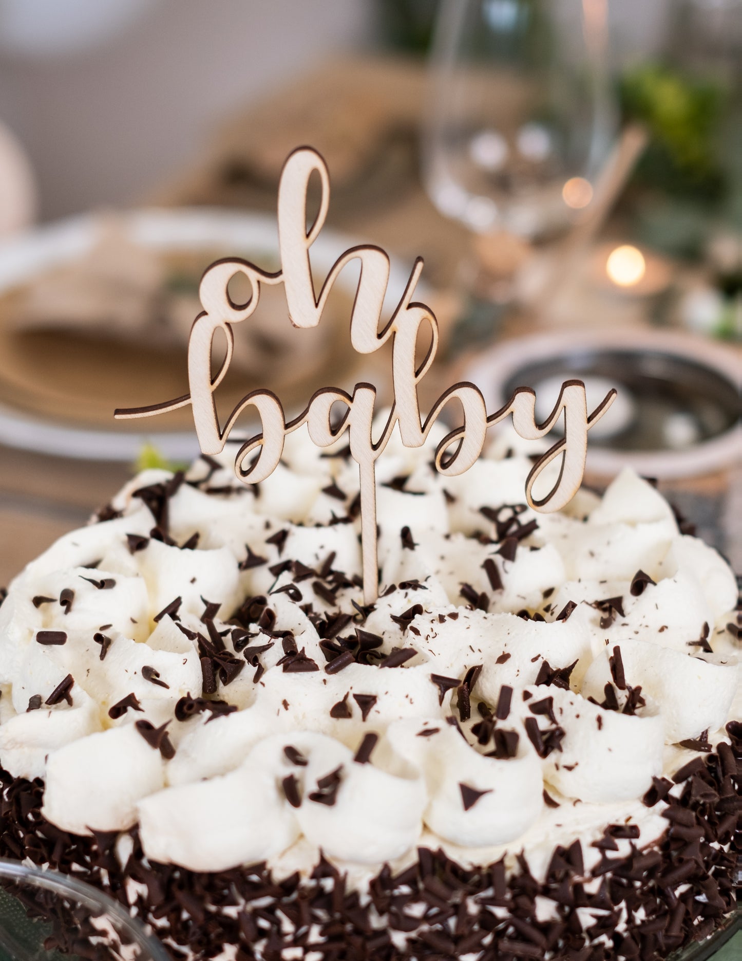 Дървена топпер за торта "О, бейби" 13,5 x 17 cm за бебешко парти