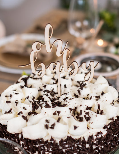 Дървена топпер за торта "О, бейби" 13,5 x 17 cm за бебешко парти