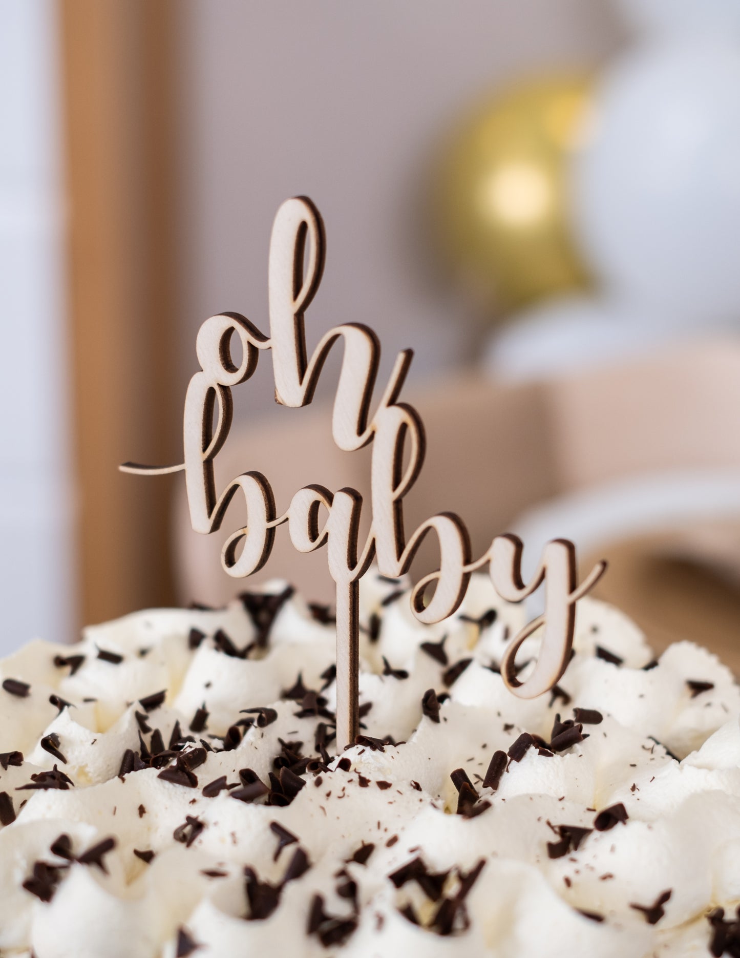 Дървена топпер за торта "О, бейби" 13,5 x 17 cm за бебешко парти