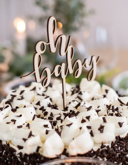 Дървена топпер за торта "О, бейби" 13,5 x 17 cm за бебешко парти
