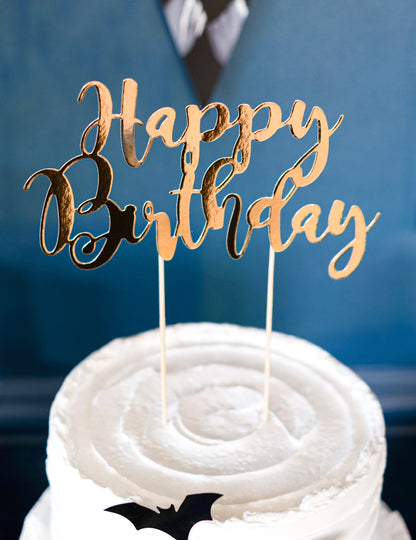 Металик златист картонен топ за торта "Честит рожден ден", 22,5 см cm за шикозна декорация