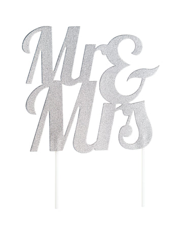 Cake topper Mr et Mrs pour mariage argenté pailleté