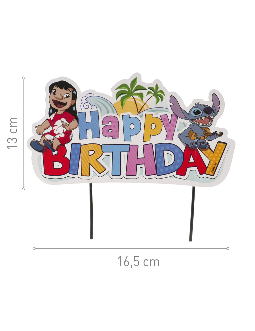 Détail des dimensions du cake topper Happy Birthday Stitch