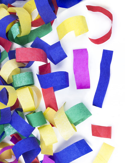 Détail des bandes de papier du canon à confettis en papier bandes multicolores