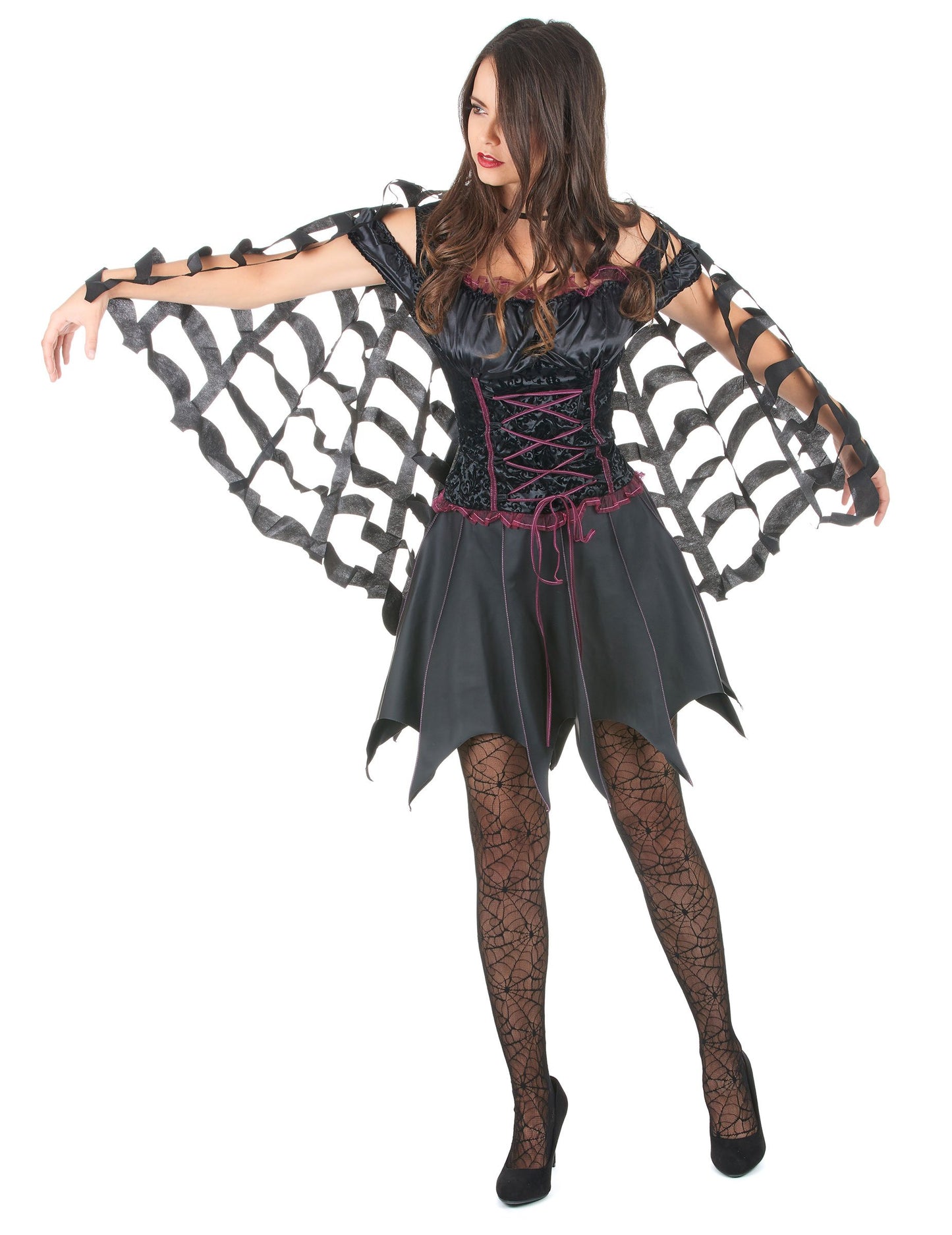 Cape araignée Halloween pour femme noire effet toile découpée