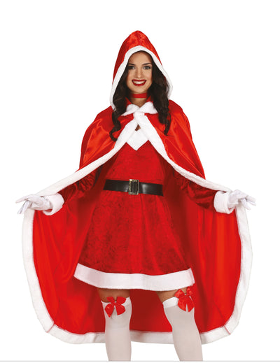 Cape longue de Mère Noël pour adulte rouge et blanche à capuche