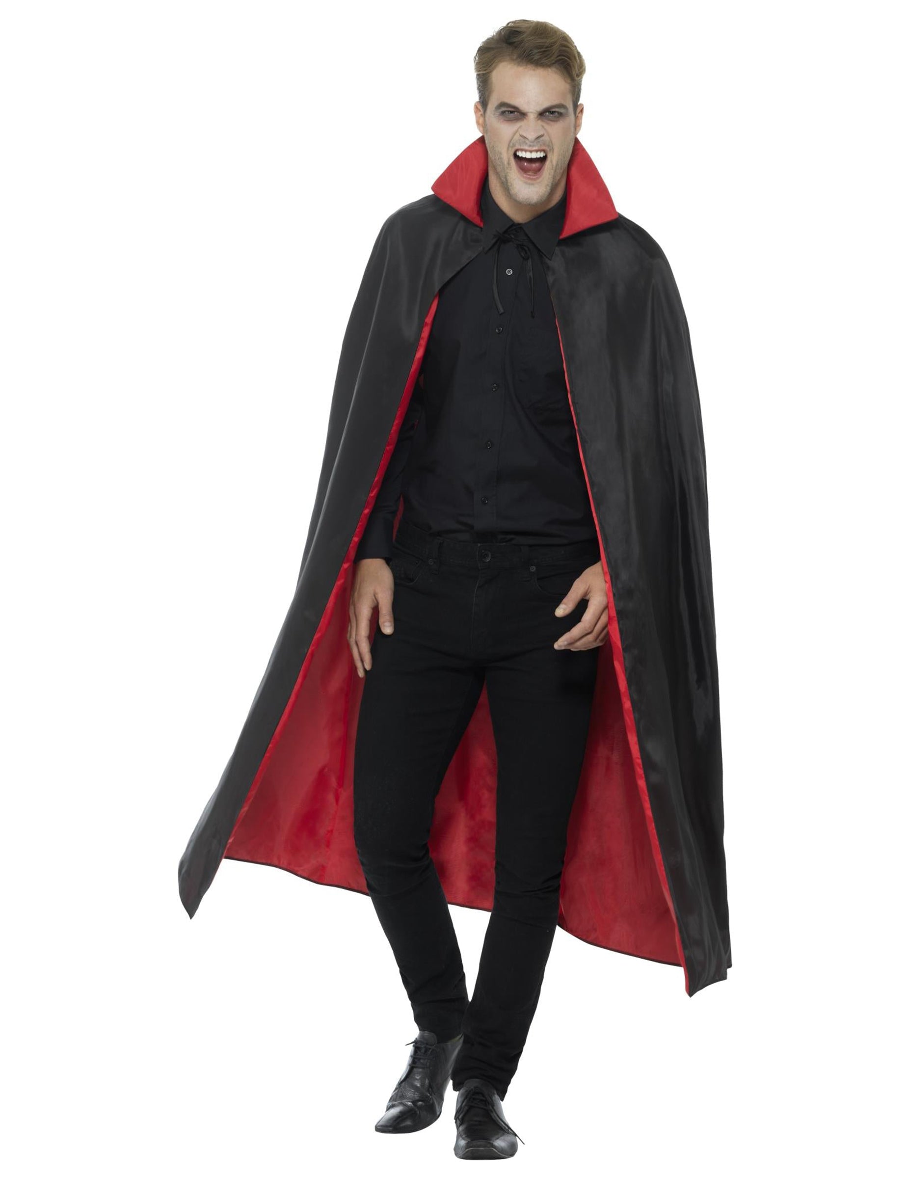 Реверсивен вампирски сатенен наметало за възрастни в черно и червено