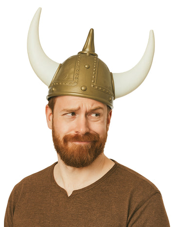 Casque à cornes viking pour adulte bronze et blanc