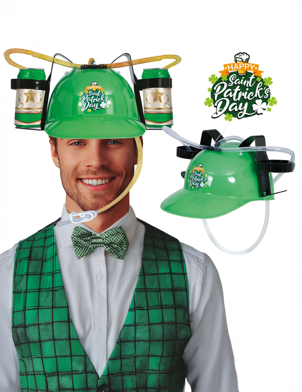Vue de profil du casque anti-soif Saint Patrick pour adulte