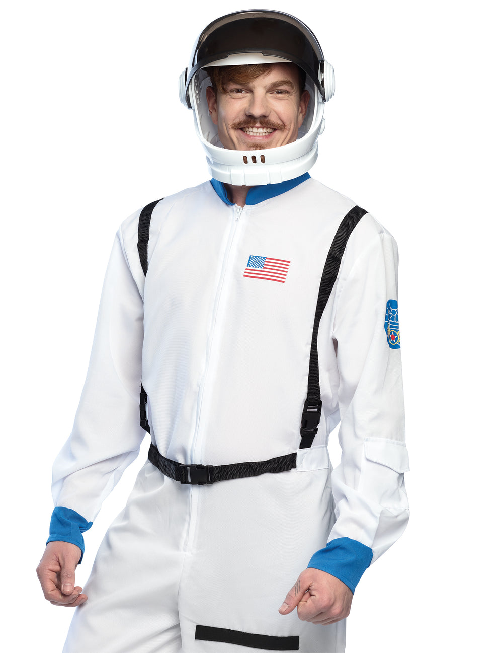 Gros plan du casque astronaute pour adulte blanc avec visière transparente