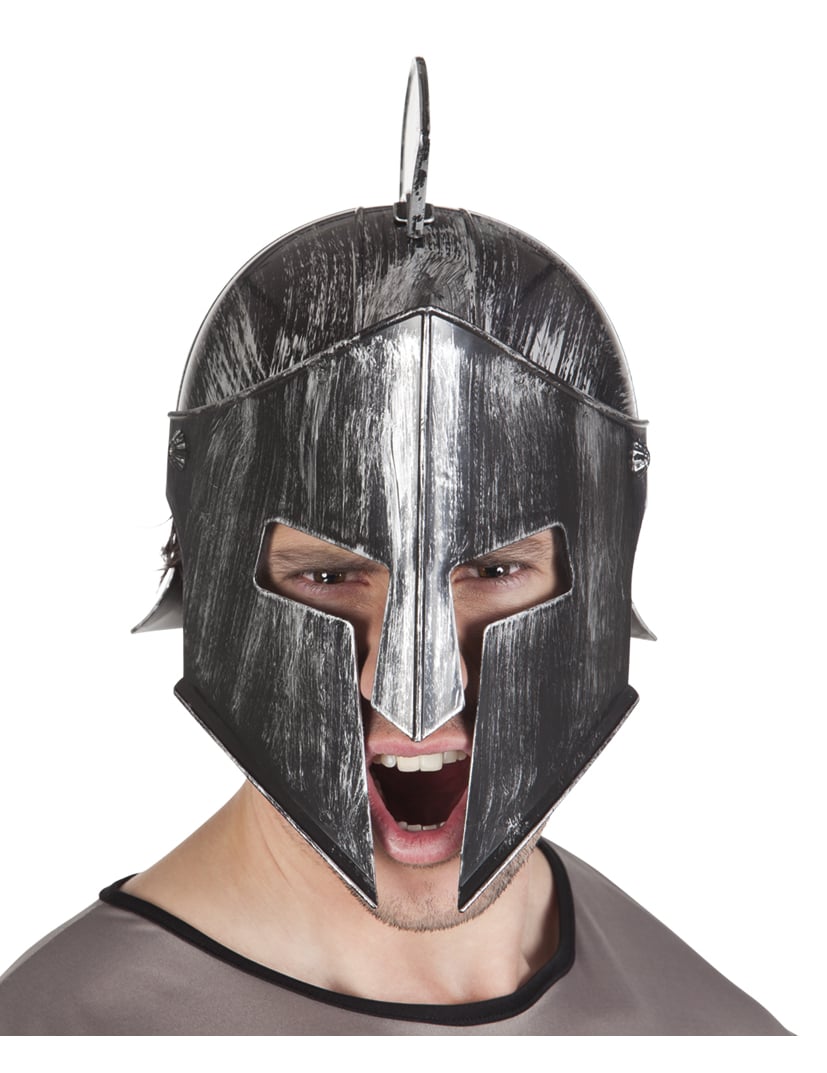 Casque de chevalier guerrier pour adulte argenté et noir effet brossé