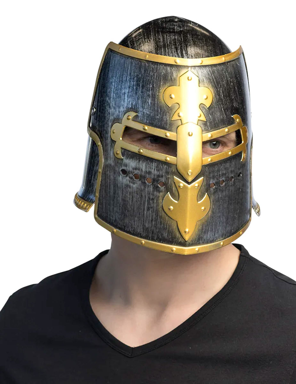 Casque de chevalier médiéval pour adulte noir et doré