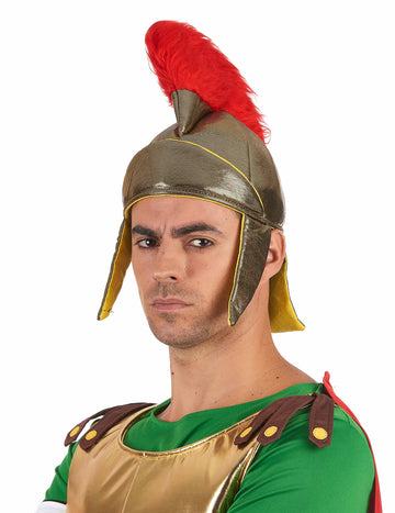 Casque romain souple pour adulte doré avec crête rouge