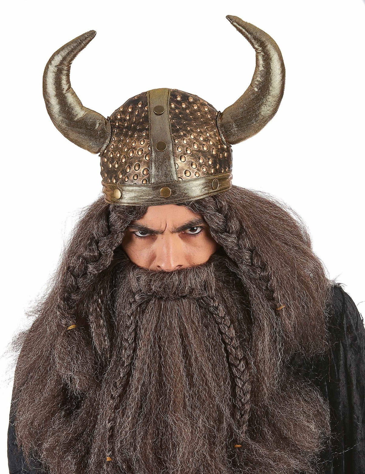 Casque viking pour adulte souple métallisé bronze avec cornes