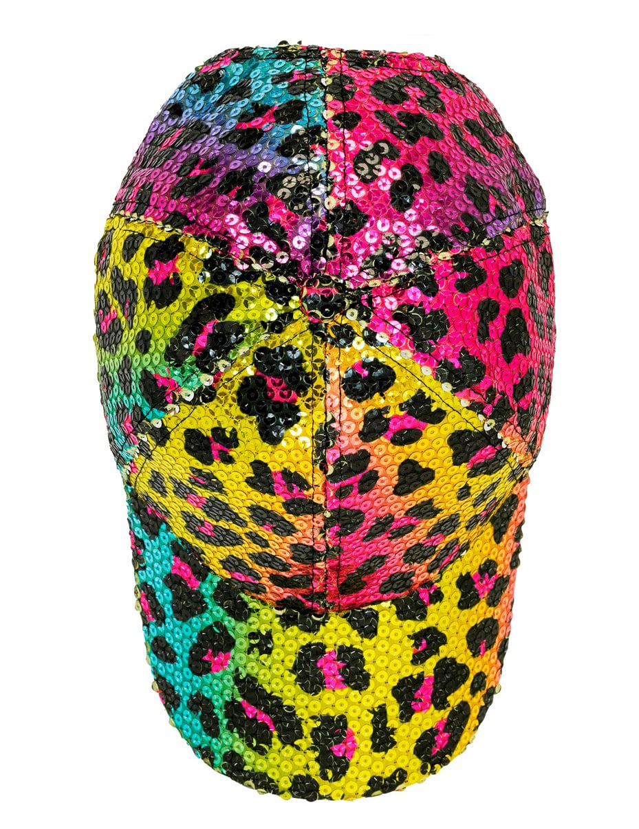 Vue de dessus de la casquette à sequins léopard pour adulte