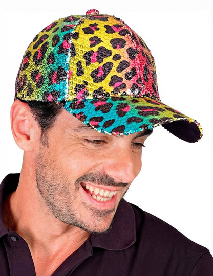 Casquette à sequins léopard pour adulte multicolore