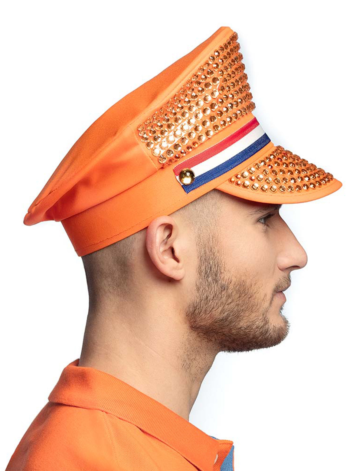 Vue de profil de la casquette à strass Hollande
