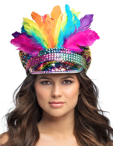 Дъгова капачка с пайети и пера за възрастни