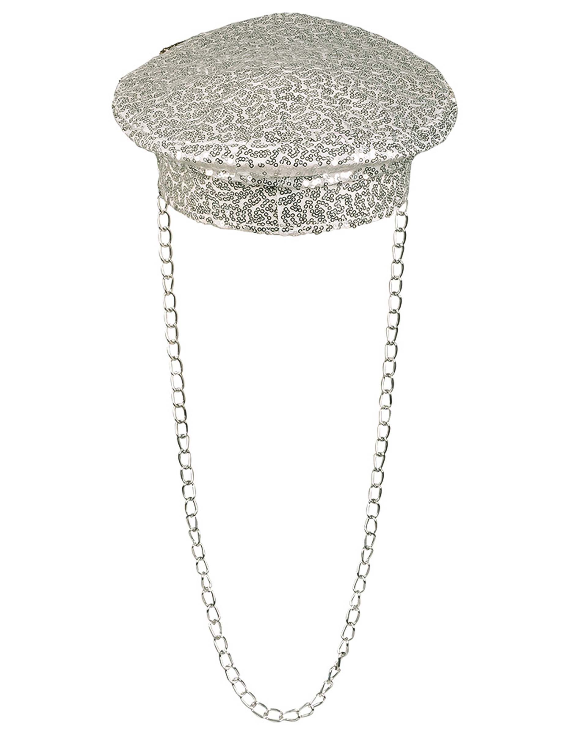 Casquette avec chaine et sequins pour adulte argentée