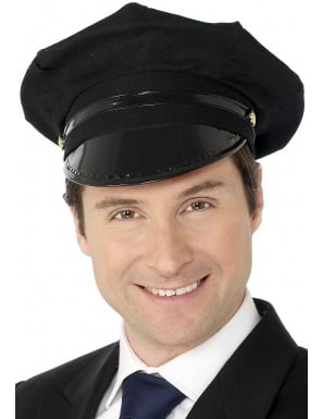 Casquette de chauffeur pour adulte noire avec visière vernie