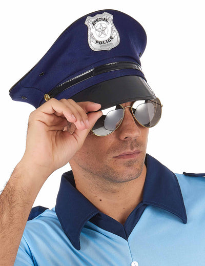 Casquette de policier pour adulte bleu marine avec écusson argenté