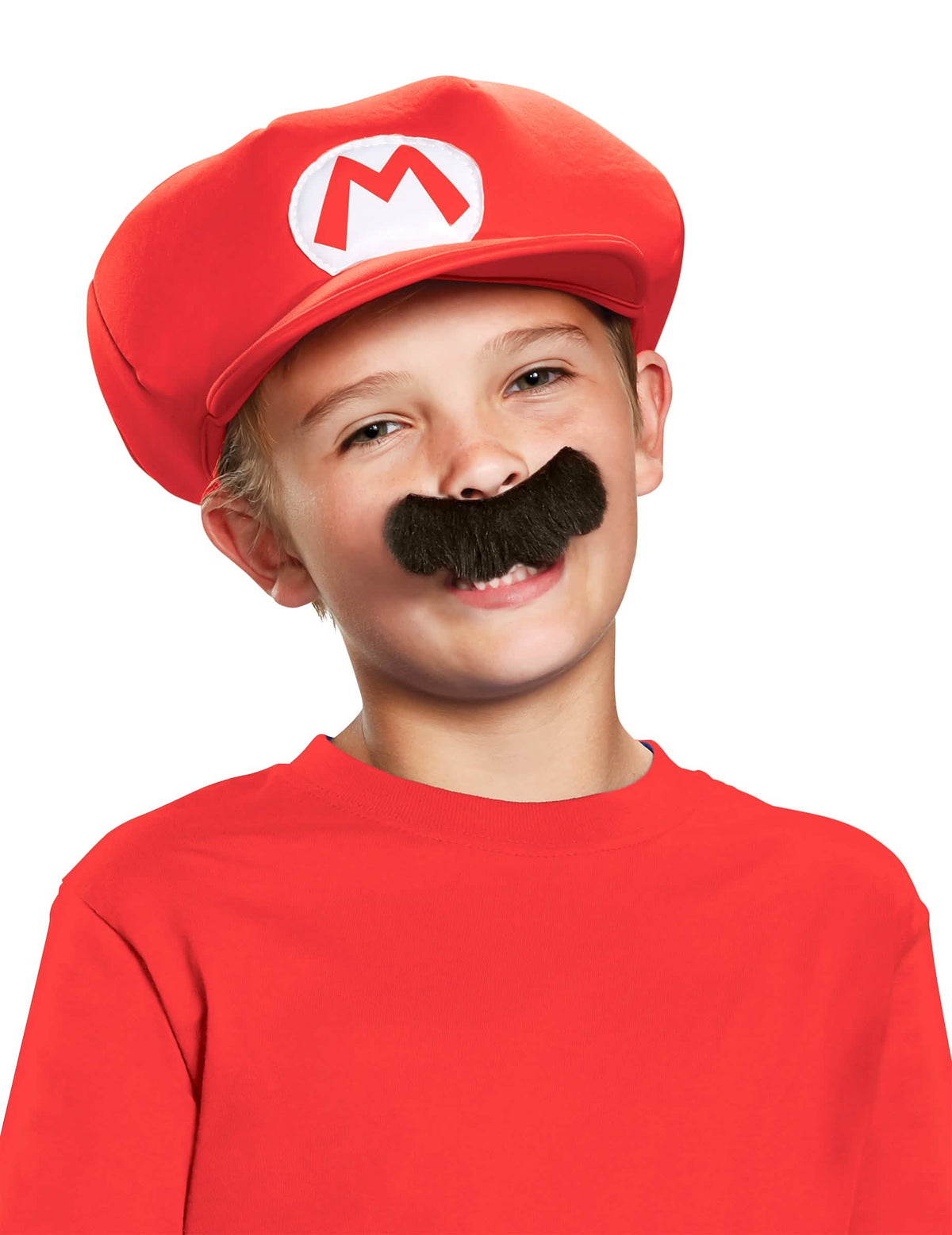 Каскетка и мустаци Mario за дете червен с лого m и черни мустаци