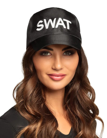 Casquette SWAT pour adulte noire avec inscription blanche