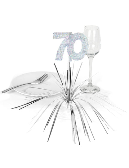 Mise en situation sur une table de fête du centre de table 70 ans