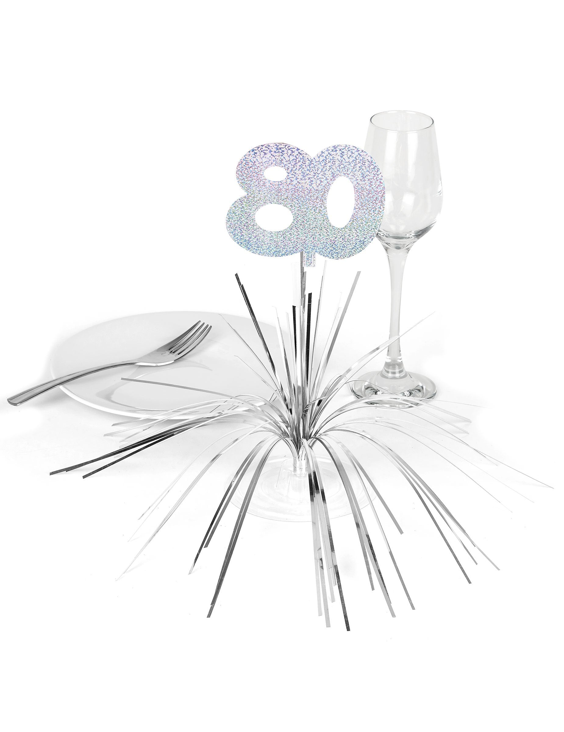 Mise en situation sur une table de fête du centre de table 80 ans