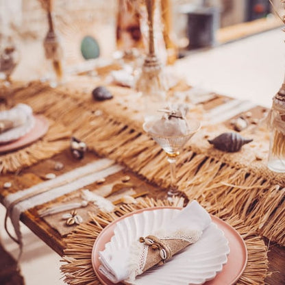 Кръгъл ратанов център за маса Bali с ресни, диаметър 36 cm 