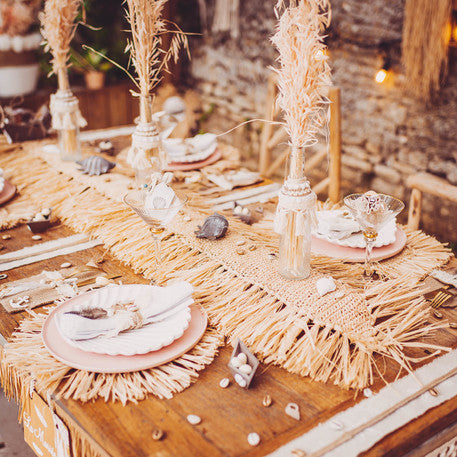 Кръгъл ратанов център за маса Bali с ресни, диаметър 36 cm 