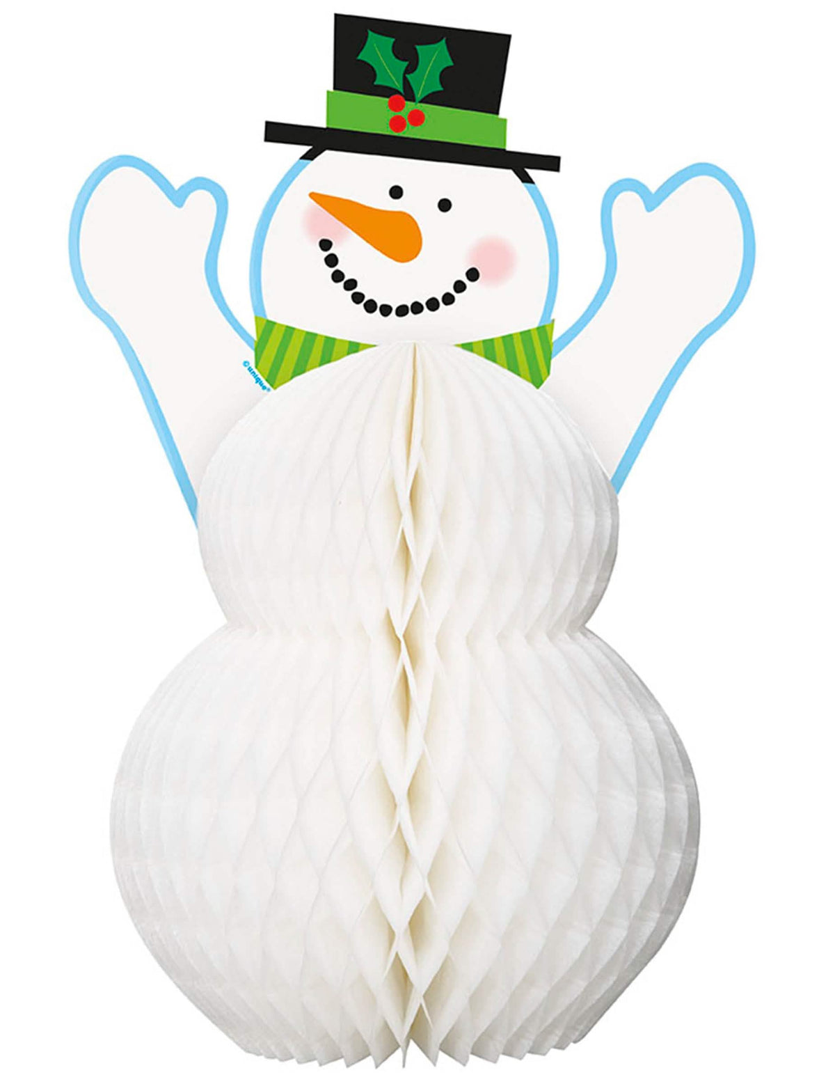 Décoration Bonhomme de neige pour Noël blanc en papier alvéolé avec chapeau noir