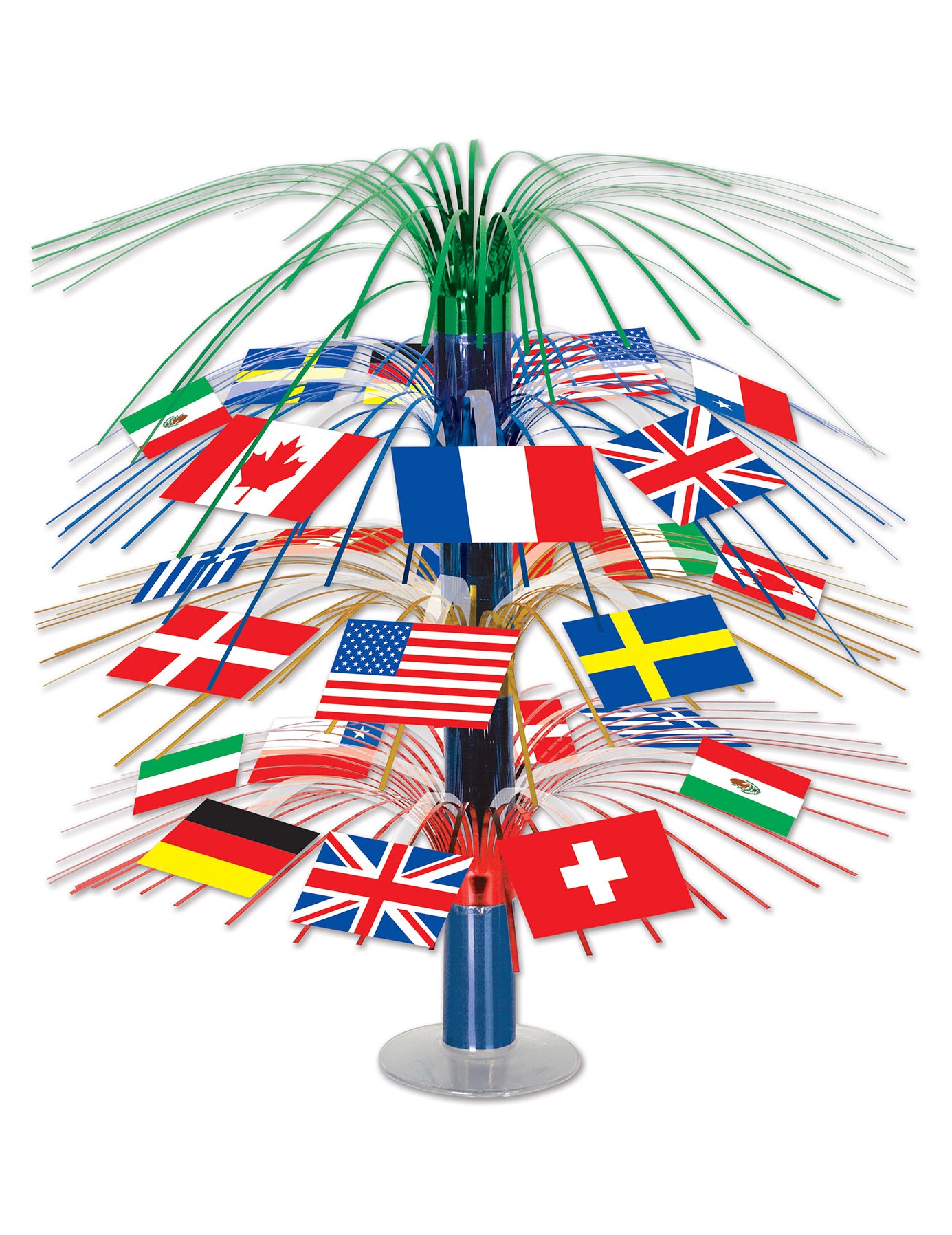 Centre de table drapeaux pays du monde multicolore style cascade
