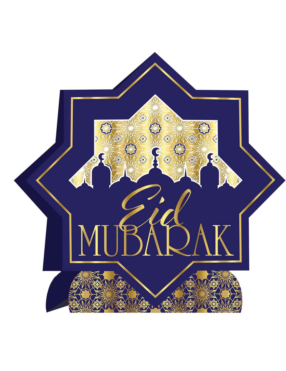 Картонен централен елемент за маса Aïd Mubarak за декорация на парти син и злато във формата на звезда