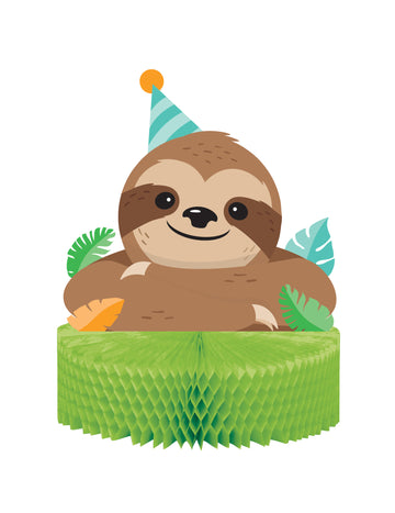 Centre de table en papier alvéolé paresseux mignon pour anniversaire marron et vert