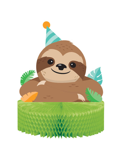 Centre de table en papier alvéolé paresseux mignon pour anniversaire marron et vert