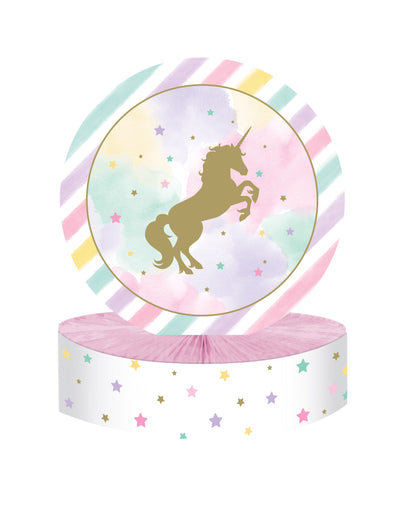 Centre de table en carton licorne dorée et rose