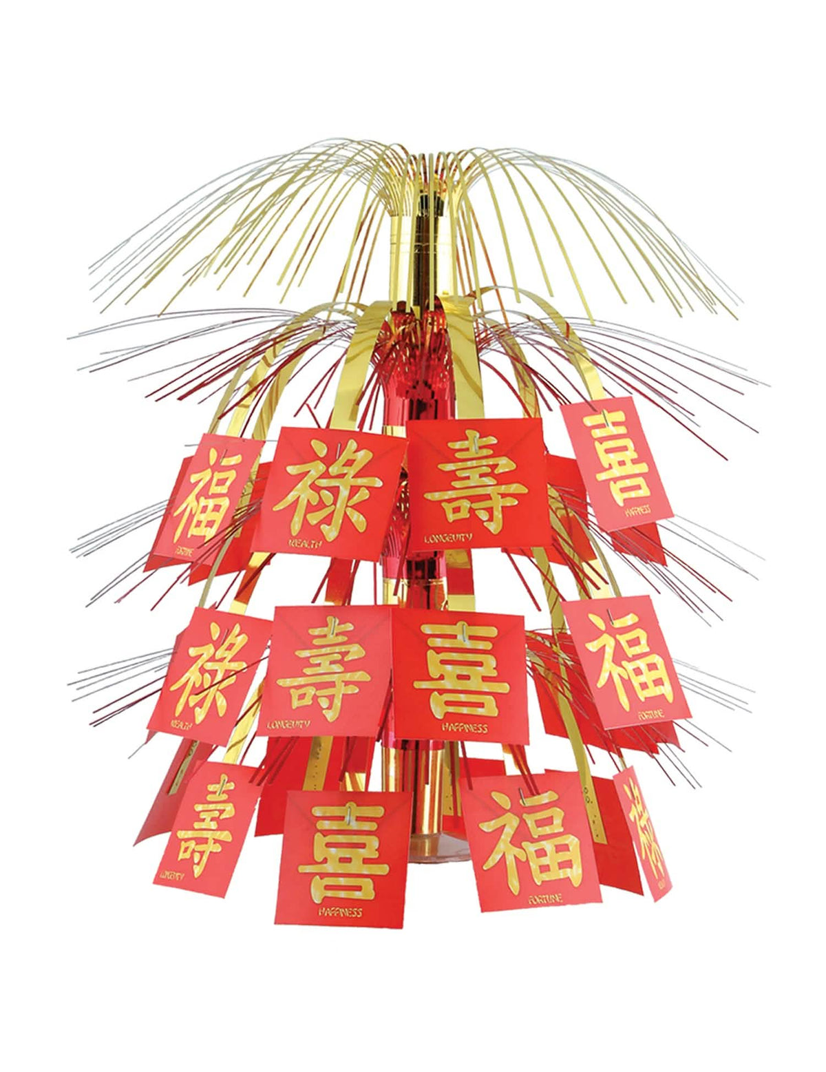 Централен декор за маса nouvel an chinois червен и златен със символи на късмета