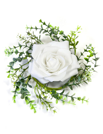 Розова централна декорация и бяла зеленина 18 cm изкуствено цвете