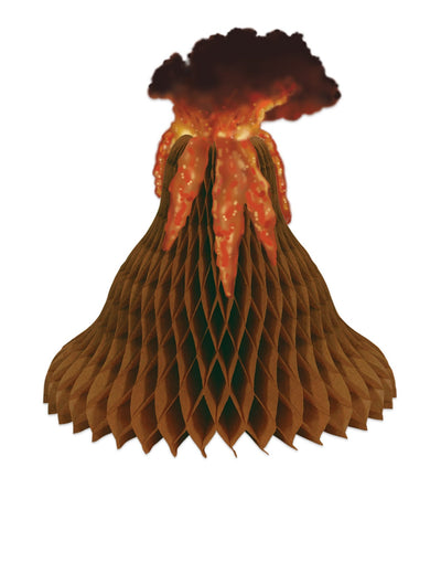 Centre de table en papier alvéolé volcan pour décoration dinosaure marron et orange