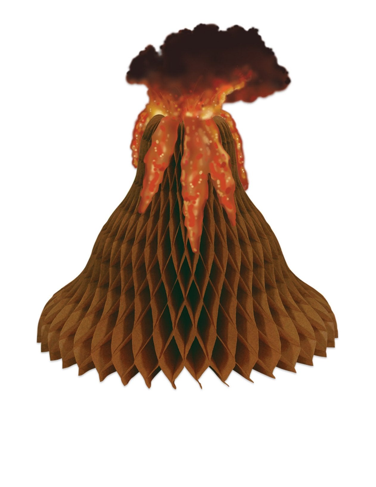 Centre de table en papier alvéolé volcan pour décoration dinosaure marron et orange