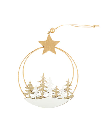 Висящ кръг "Снежна гора" 16,5 x 19,5 см със златна звезда