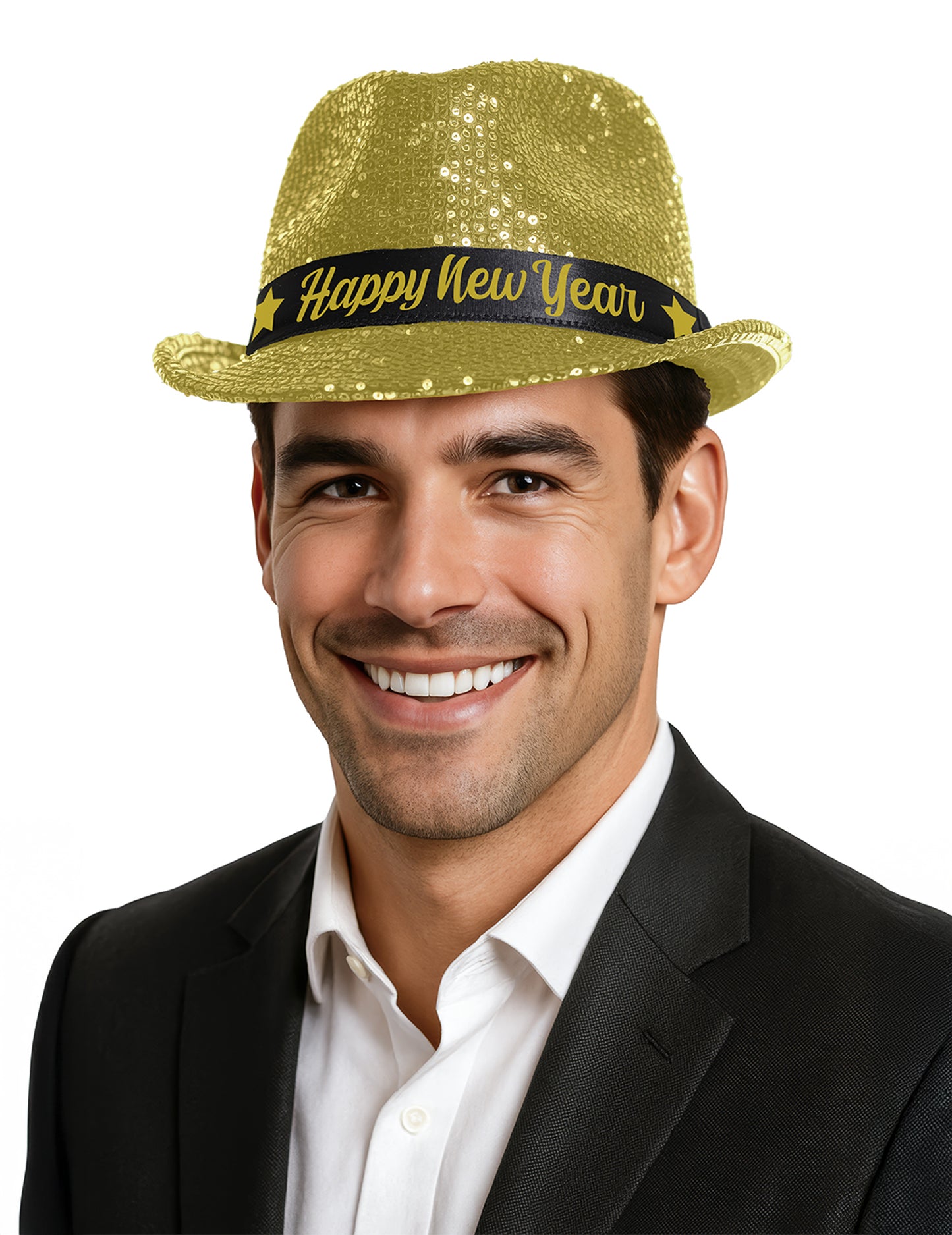 Златна шапка с пайети за възрастни „Честита Нова година“