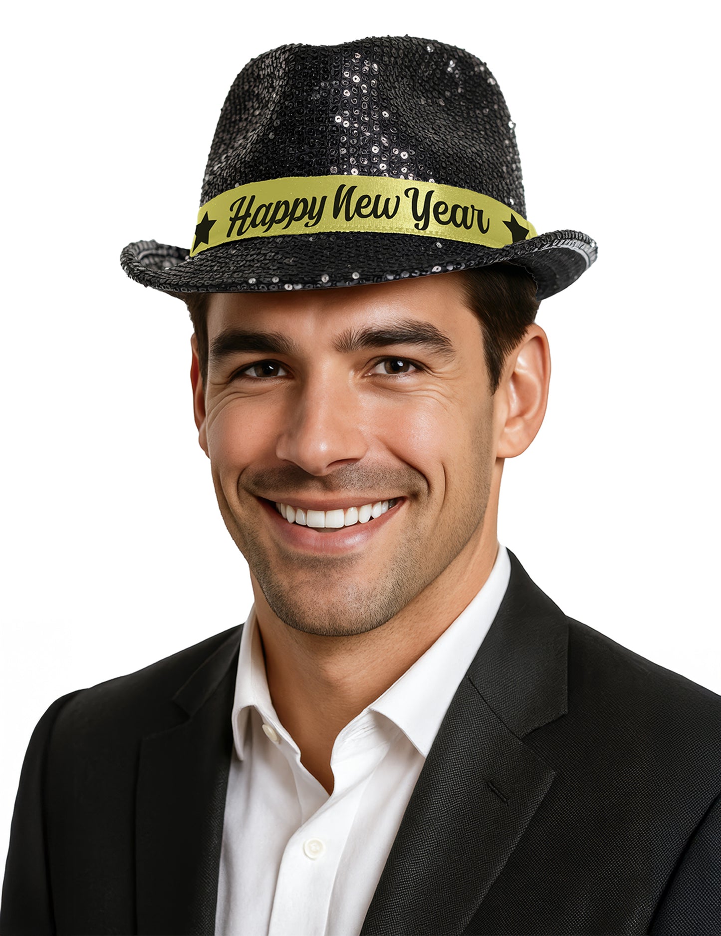 Черна шапка с пайети за възрастни с честита Нова година