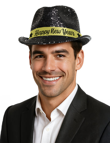 Черна шапка с пайети за възрастни с честита Нова година