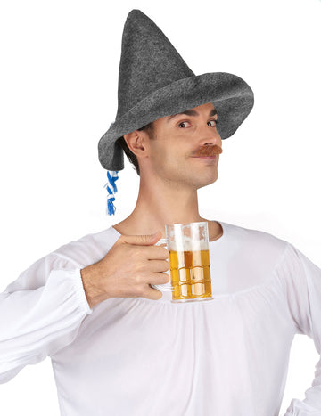 Chapeau bavarois pour adulte gris avec cordelette bleue et blanche